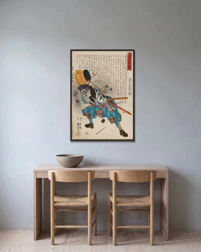 Seichū gishi den Pl.01 av Utagawa Kuniyoshi inramad på en vägg