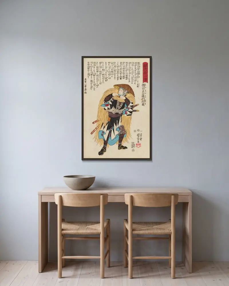 Seichū gishi den Pl.02 av Utagawa Kuniyoshi inramad på en vägg