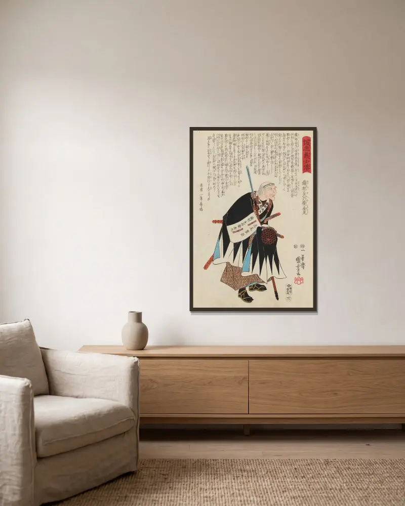 Seichū gishi den Pl.03 av Utagawa Kuniyoshi inramad på en vägg