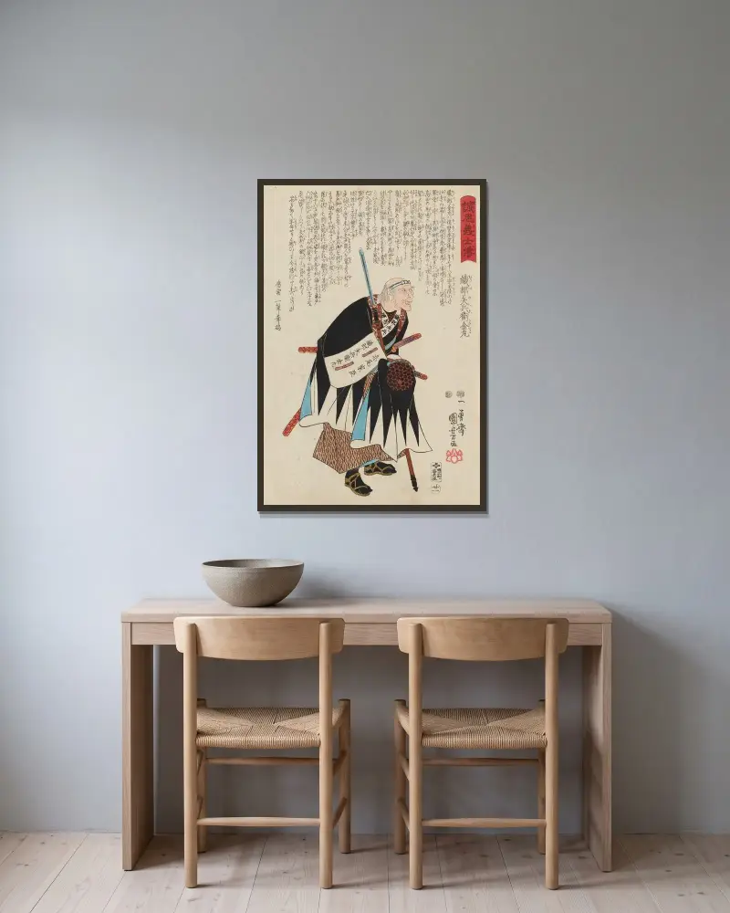Seichū gishi den Pl.03 av Utagawa Kuniyoshi inramad på en vägg