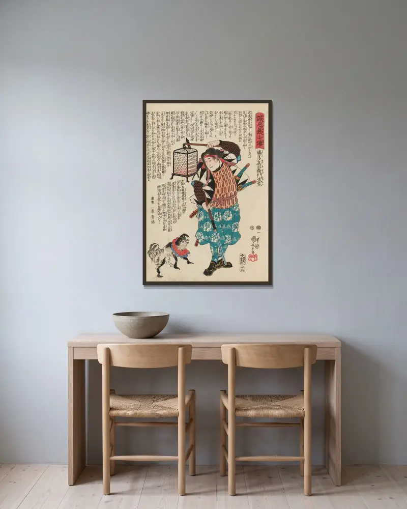 Seichū gishi den Pl.05 av Utagawa Kuniyoshi inramad på en vägg