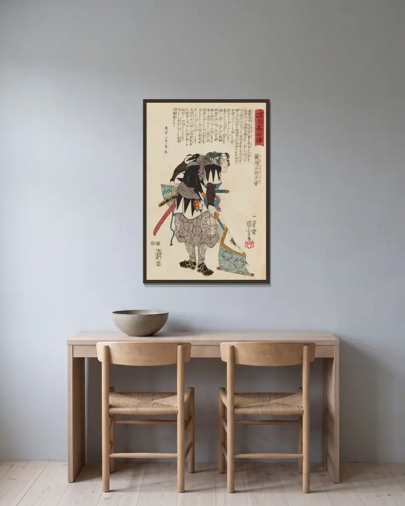 Seichū gishi den Pl.07 av Utagawa Kuniyoshi inramad på en vägg
