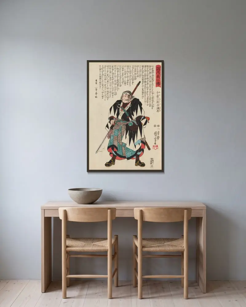 Seichū gishi den Pl.09 av Utagawa Kuniyoshi inramad på en vägg
