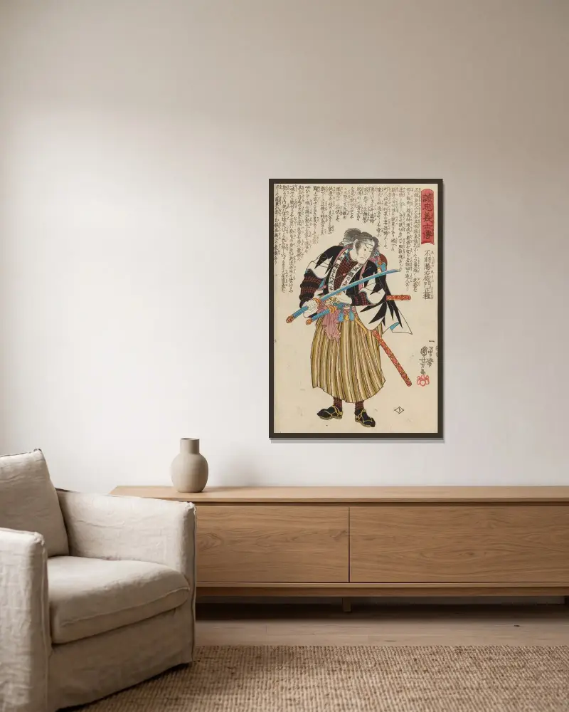 Seichū gishi den Pl.10 av Utagawa Kuniyoshi inramad på en vägg