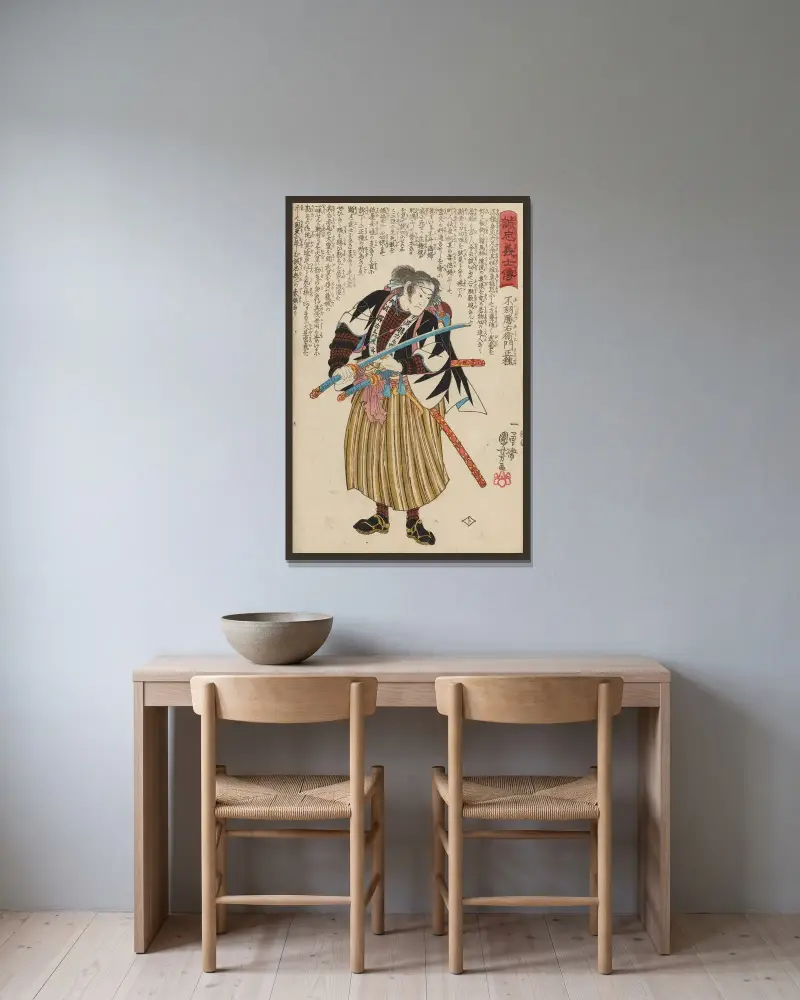 Seichū gishi den Pl.10 av Utagawa Kuniyoshi inramad på en vägg