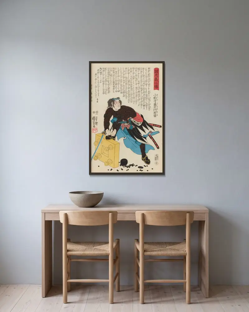 Seichū gishi den Pl.12 av Utagawa Kuniyoshi inramad på en vägg