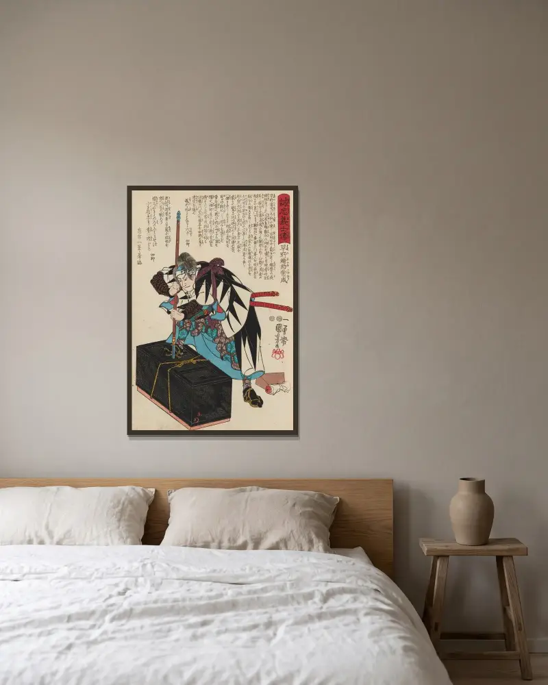 Seichū gishi den Pl.13 av Utagawa Kuniyoshi inramad på en vägg