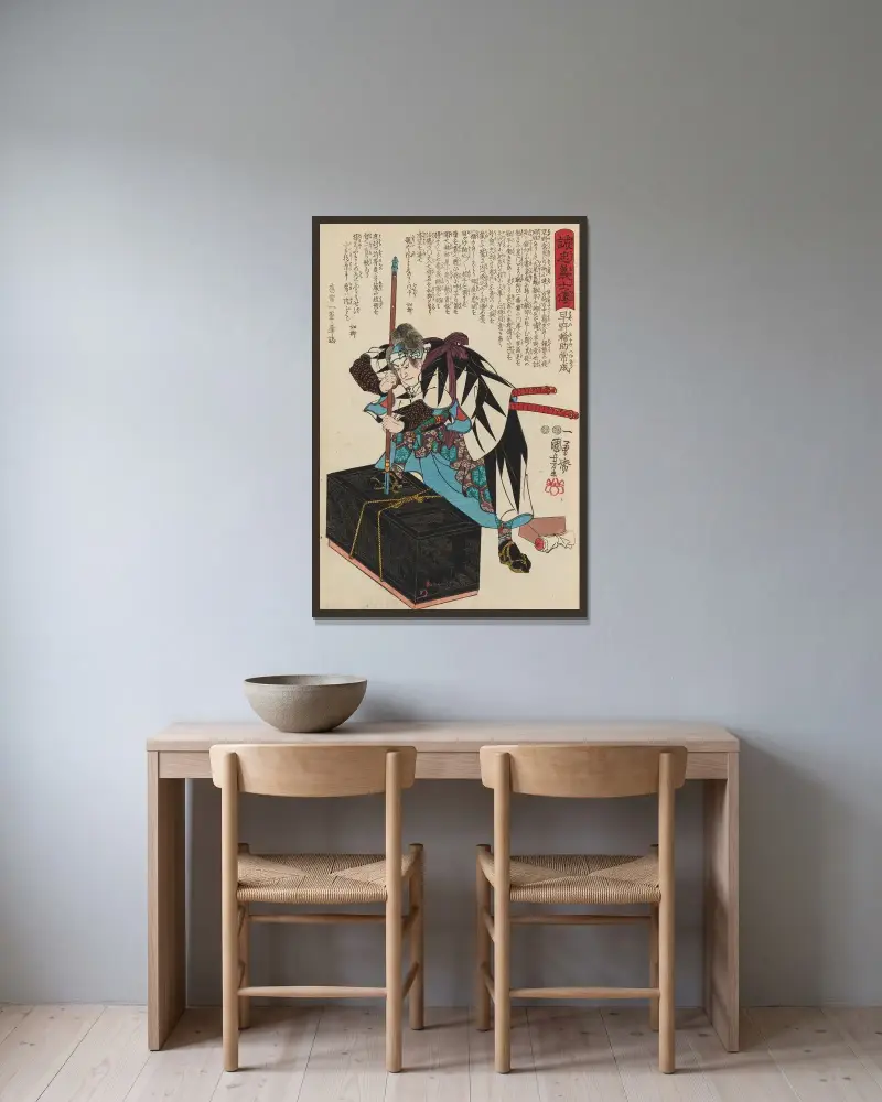 Seichū gishi den Pl.13 av Utagawa Kuniyoshi inramad på en vägg