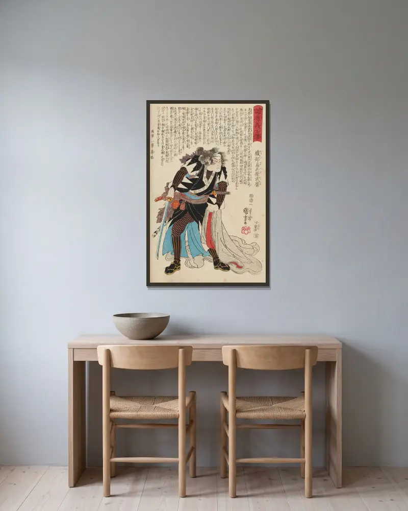 Seichū gishi den Pl.16 av Utagawa Kuniyoshi inramad på en vägg