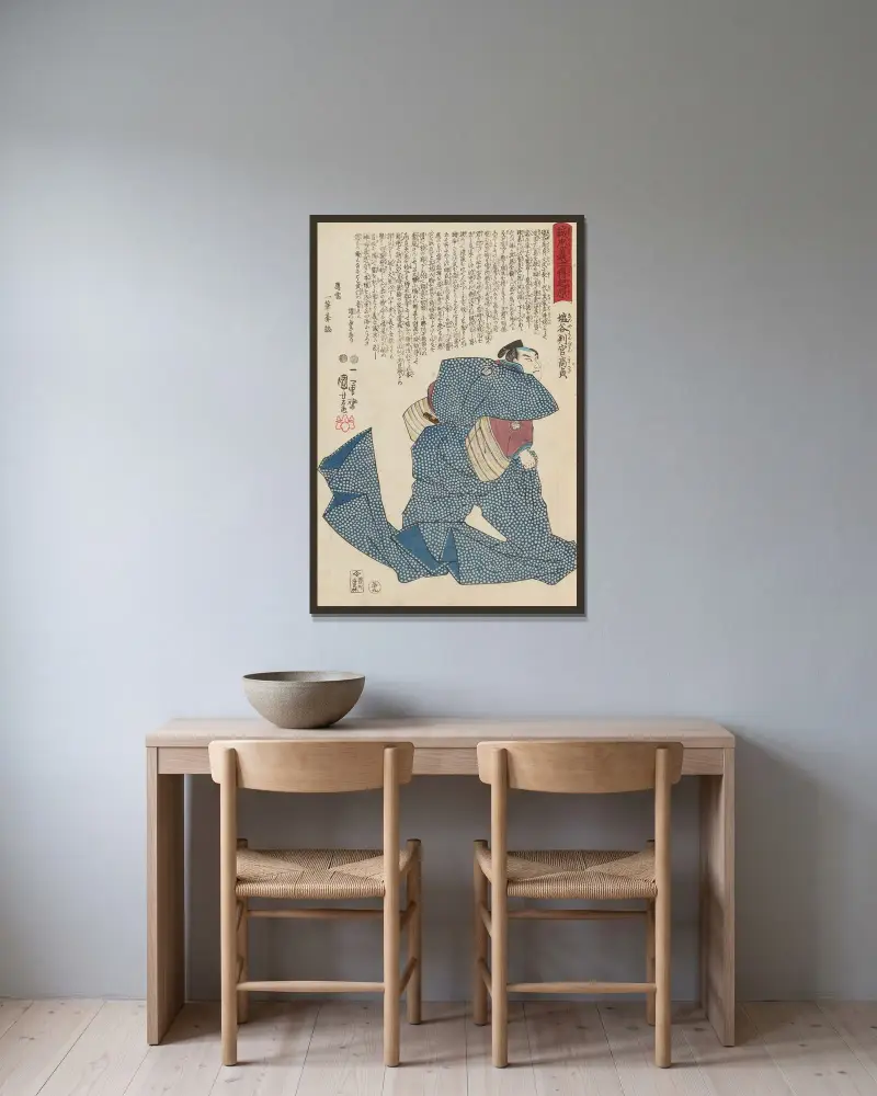 Seichū gishi den Pl.21 av Utagawa Kuniyoshi inramad på en vägg