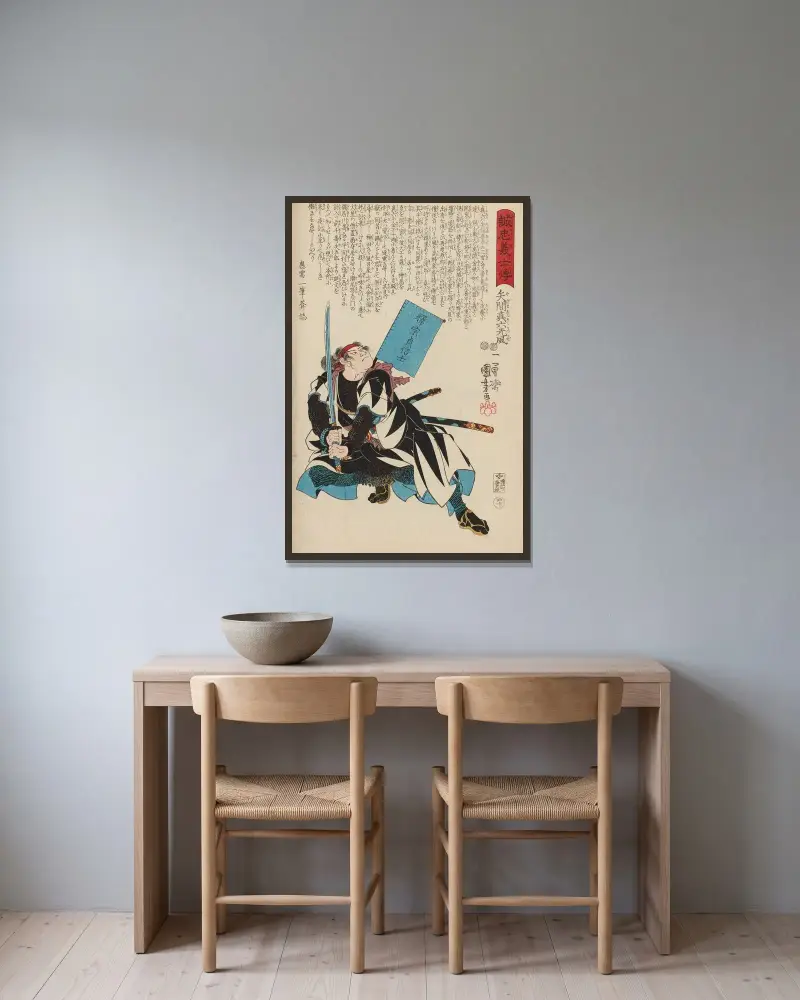 Seichū gishi den Pl.22 av Utagawa Kuniyoshi inramad på en vägg