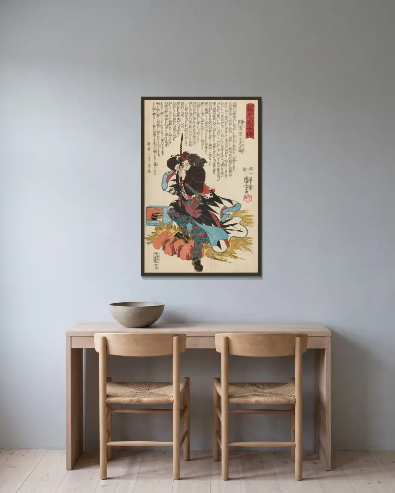 Seichū gishi den Pl.26 av Utagawa Kuniyoshi inramad på en vägg