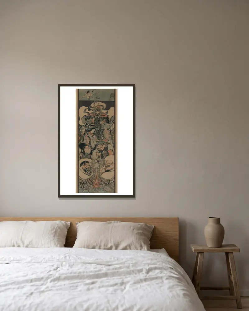 Shichifukujin takarabune av Utagawa Kuniyoshi inramad på en vägg