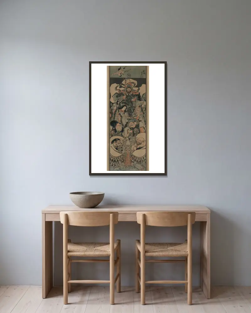 Shichifukujin takarabune av Utagawa Kuniyoshi inramad på en vägg