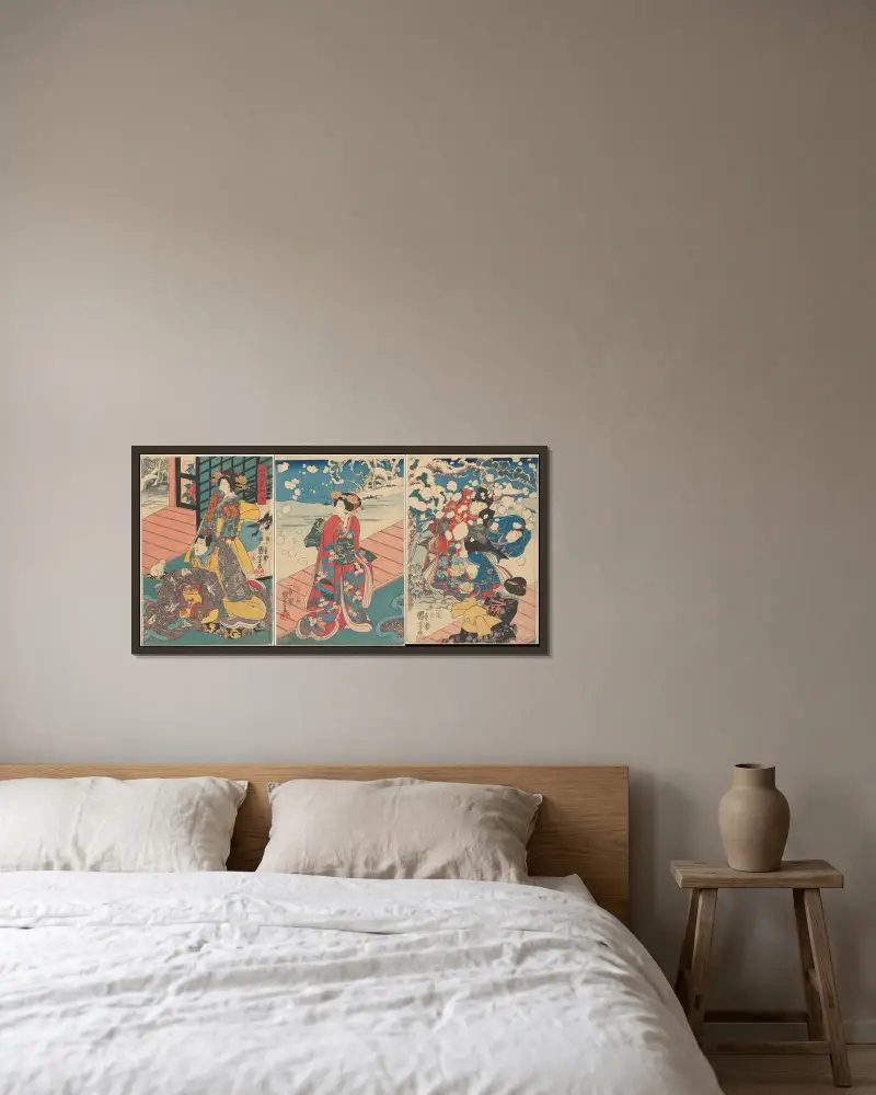 Schnee (Yuki) von Utagawa Kuniyoshi gerahmt an einer Wand