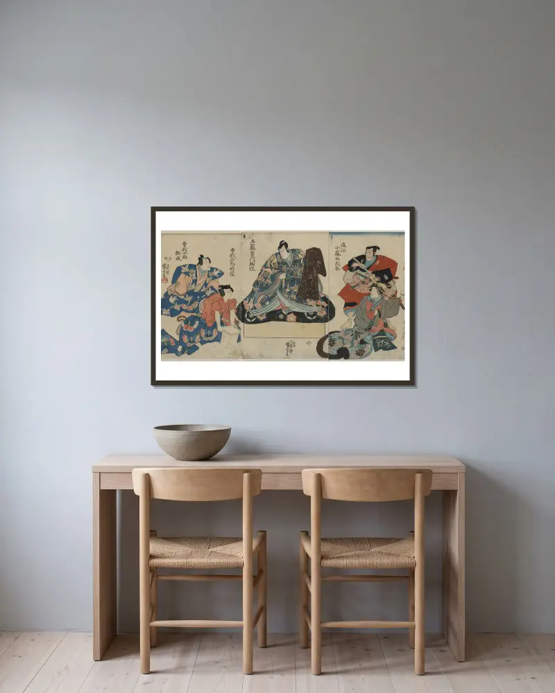 Soga no taimen av Utagawa Kuniyoshi inramad på en vägg