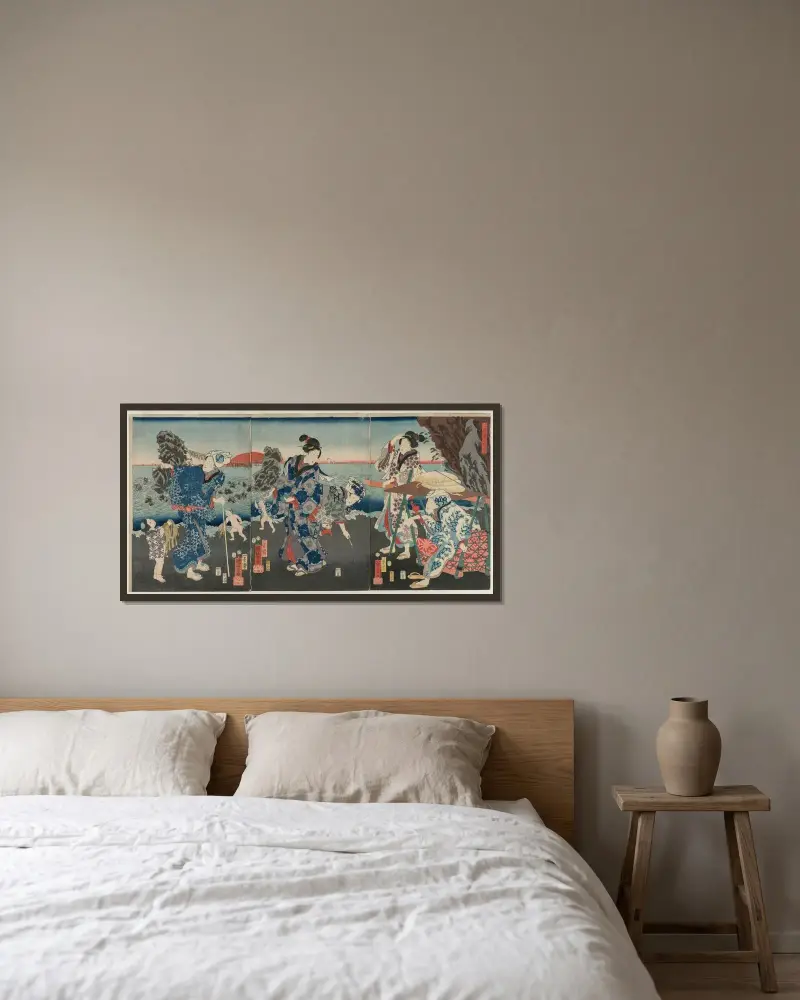 Sunrise at Futami Bay av Utagawa Kuniyoshi inramad på en vägg