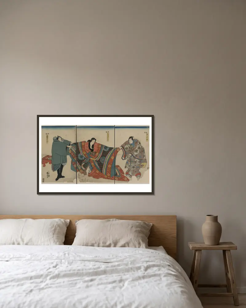Taira no munemori mikazuki osen ebizako no jū av Utagawa Kuniyoshi inramad på en vägg