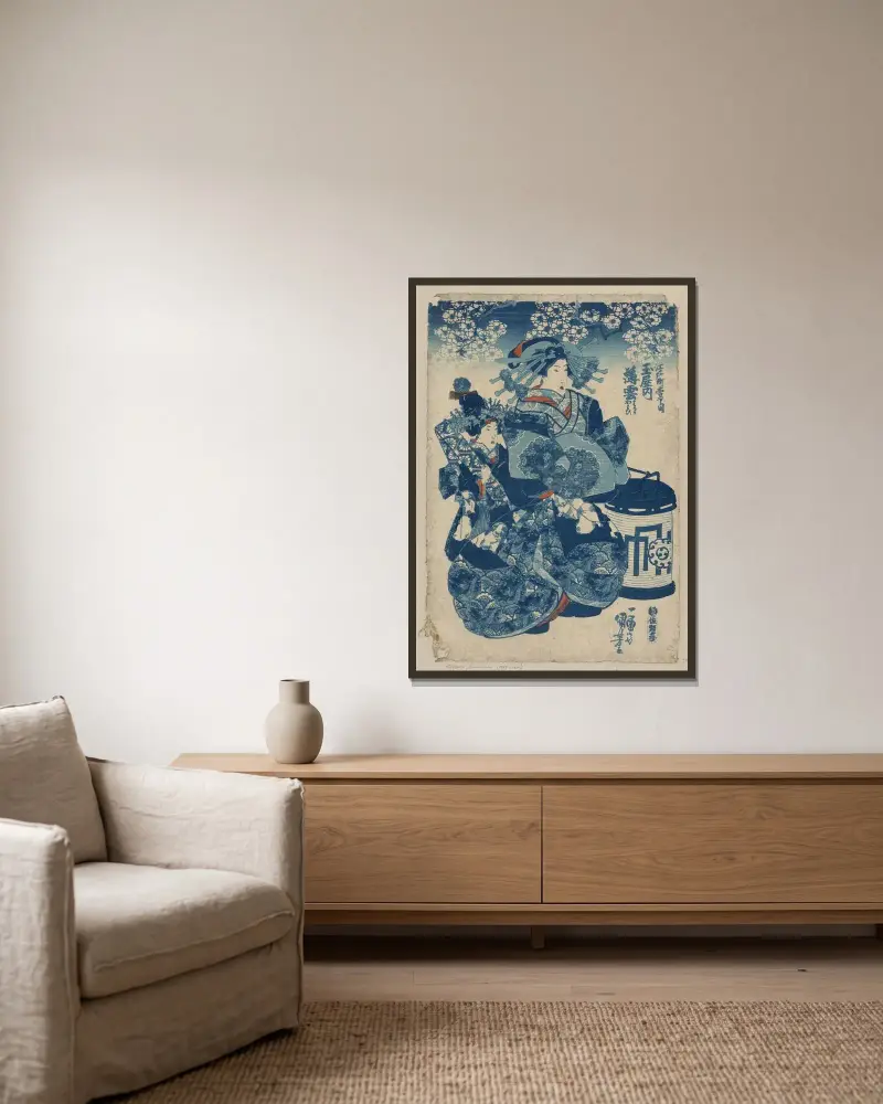 Tamaya uchi Usugumo av Utagawa Kuniyoshi inramad på en vägg