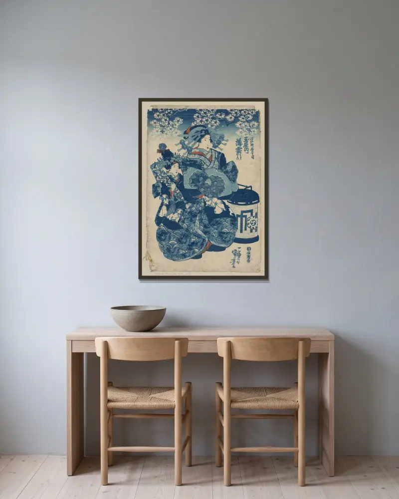 Tamaya uchi Usugumo av Utagawa Kuniyoshi inramad på en vägg