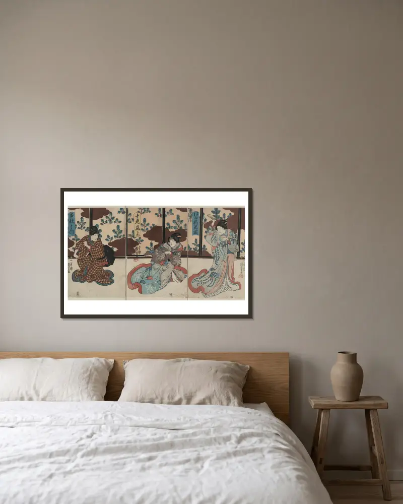 Tsubone iwafuji chūrō onoe meshitukai hatsu av Utagawa Kuniyoshi inramad på en vägg