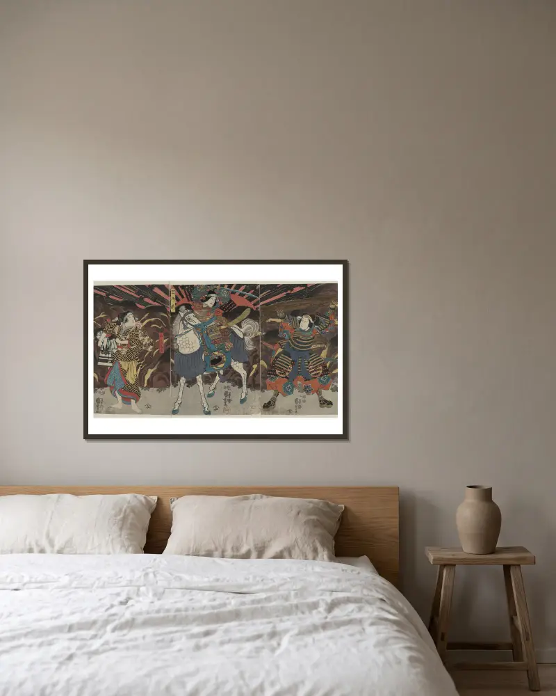 Wada yoshimori tomoe gozen yamabuki av Utagawa Kuniyoshi inramad på en vägg