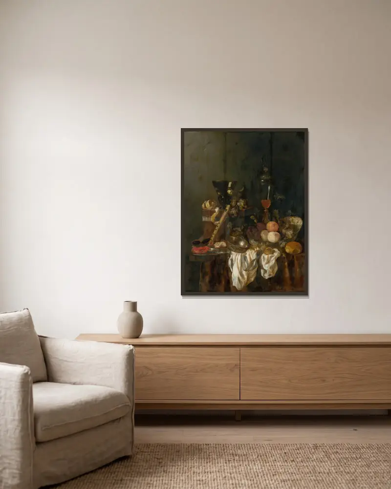 Bohatý zátiší, 1655, Abraham van Beyeren v rámu na stěně