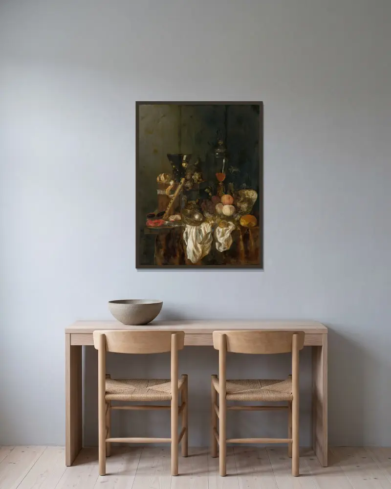 Bohatý zátiší, 1655, Abraham van Beyeren v rámu na stěně