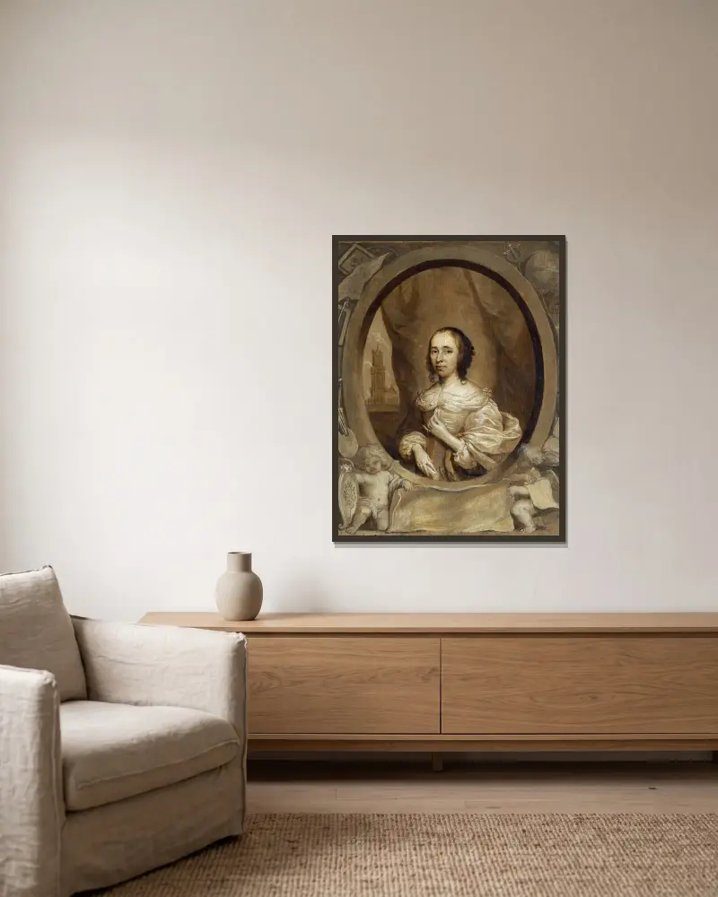 Anna Maria van Schurman von Cornelis Jonson van Ceulen gerahmt an einer Wand