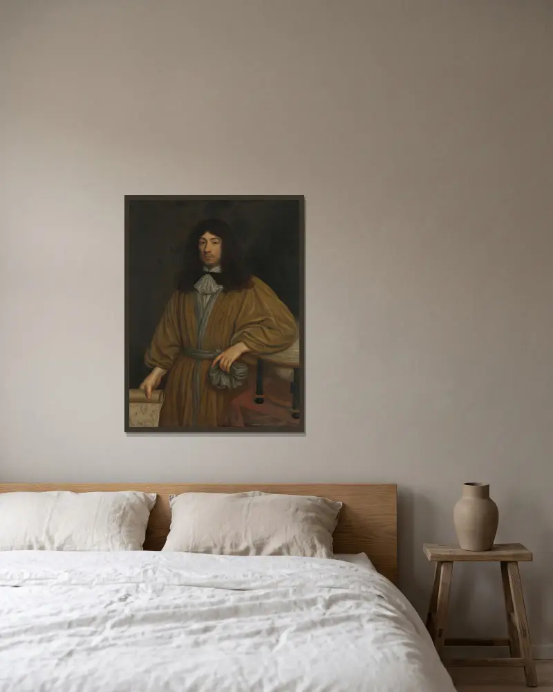 Johan Boudaen Courten (1635-1716), Lord of St Laurens, Schellach and Popkensburg. Councillor of Middelburg and Director of the East India Company av Cornelis Jonson van Ceulen inramad på en vägg