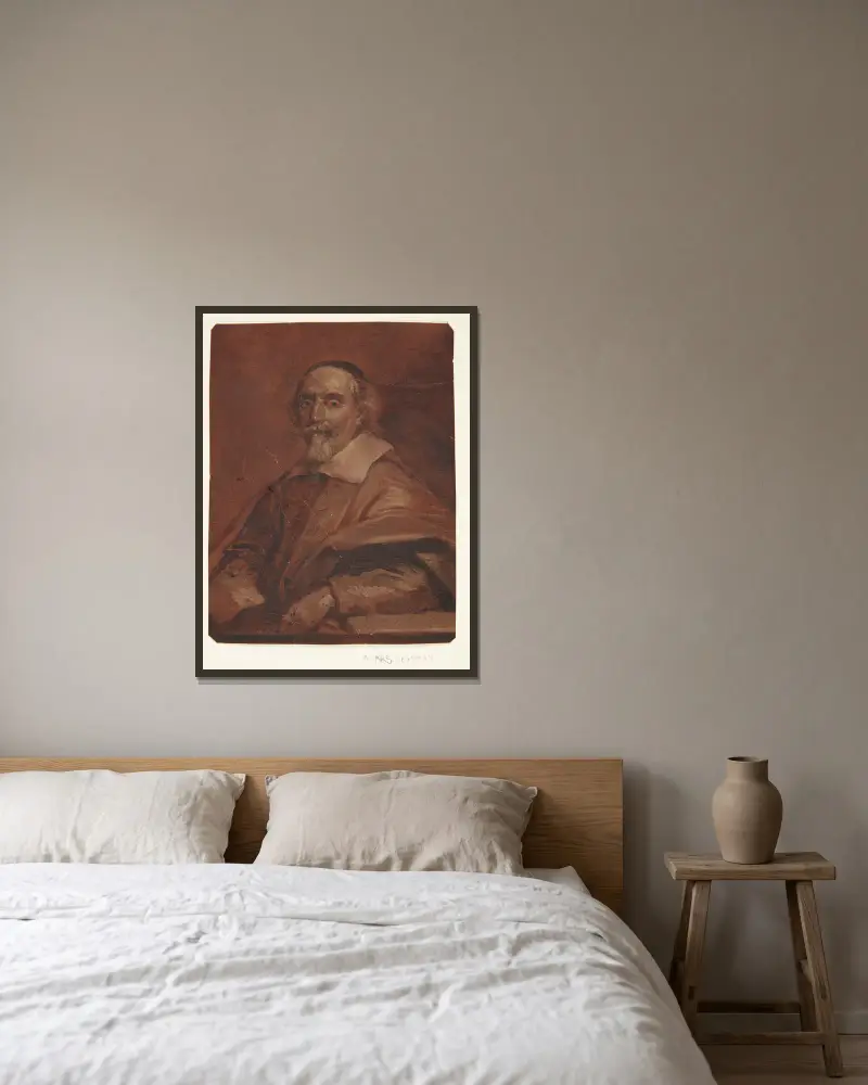 Porträtt av målaren Adriaen van Nieulandt av Cornelis Jonson van Ceulen inramad på en vägg