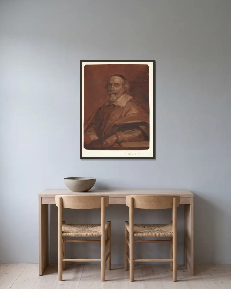 Porträtt av målaren Adriaen van Nieulandt av Cornelis Jonson van Ceulen inramad på en vägg