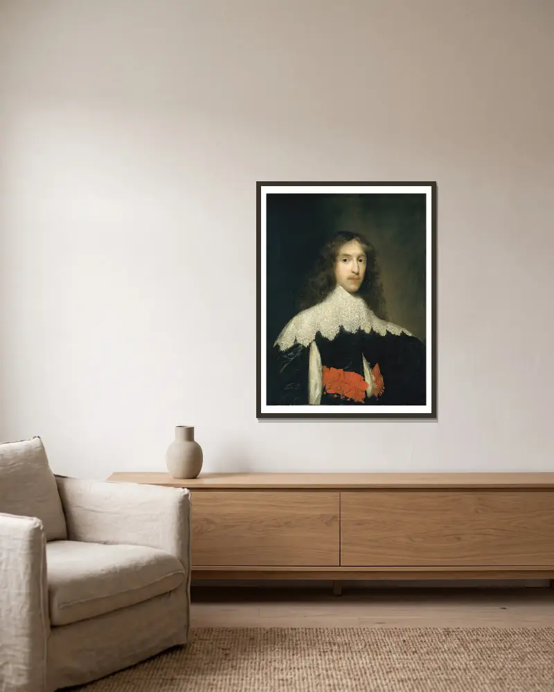 Portrait of a Gentleman av Cornelis Jonson van Ceulen inramad på en vägg
