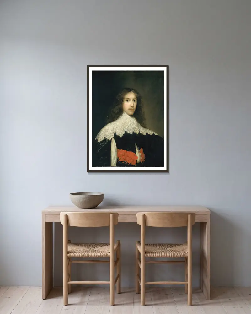 Portrait of a Gentleman av Cornelis Jonson van Ceulen inramad på en vägg