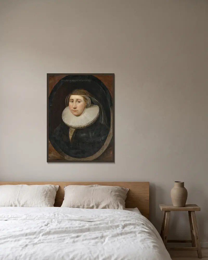 Portrait of a lady, traditionally identified as Cornelia Huysmans av Cornelis Jonson van Ceulen inramad på en vägg