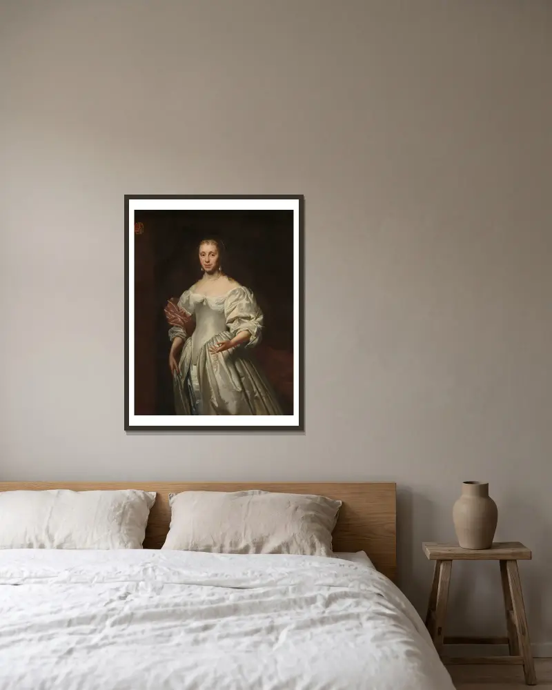 Portrait of Cornelia Craen van Haeften av Cornelis Jonson van Ceulen inramad på en vägg