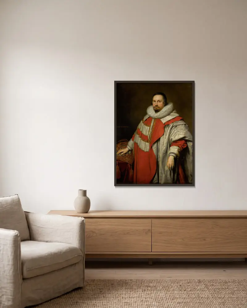 Portrait Of Thomas, 1st Baron Coventry (1578-1640), Lord Keeper Of The Great Seal av Cornelis Jonson van Ceulen inramad på en vägg