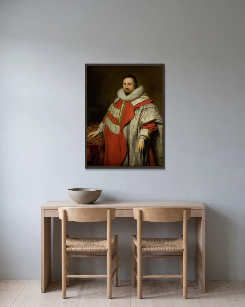 Portrait Of Thomas, 1st Baron Coventry (1578-1640), Lord Keeper Of The Great Seal av Cornelis Jonson van Ceulen inramad på en vägg