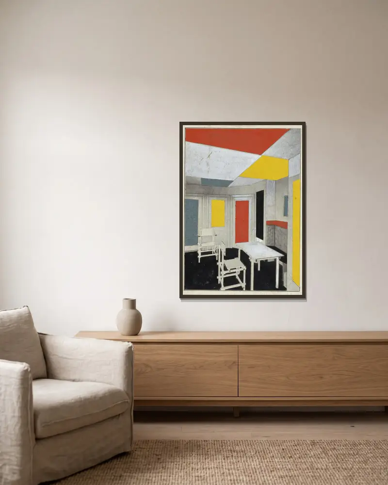 Colour solution av Theo van Doesburg inramad på en vägg