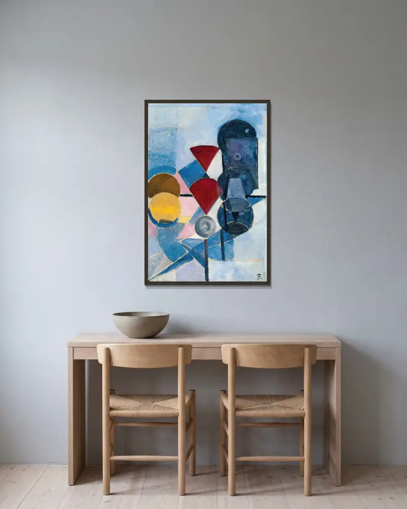 Komposition II (Stillleben) von Theo van Doesburg gerahmt an einer Wand