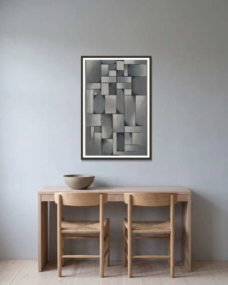 Komposition in Grau (Rag-time) von Theo van Doesburg gerahmt an einer Wand