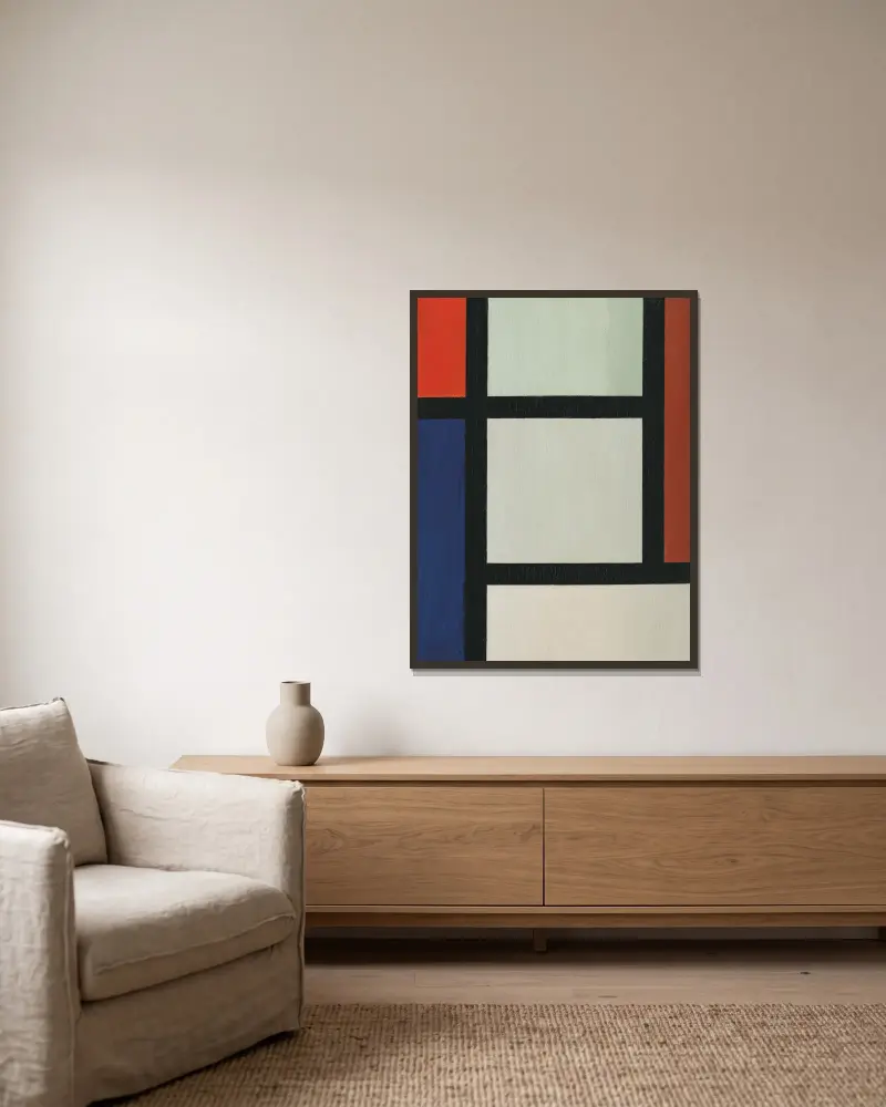 Kontra-Komposition von Theo van Doesburg gerahmt an einer Wand