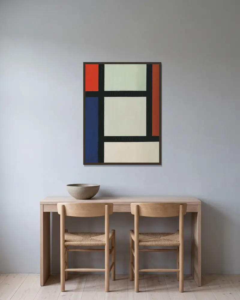 Kontra-Komposition von Theo van Doesburg gerahmt an einer Wand