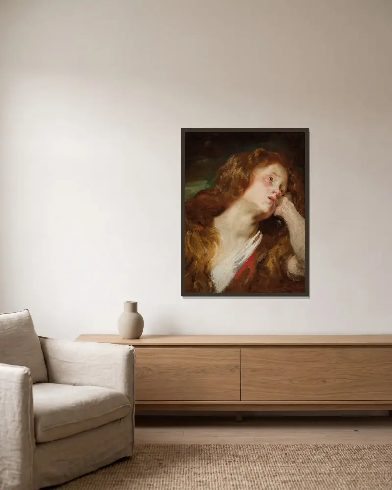 A young woman resting her head, probably the Penitent Magdalene av Anthony van Dyck inramad på en vägg