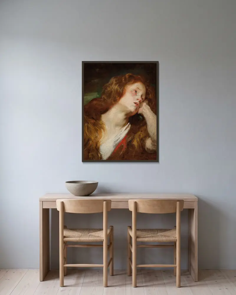A young woman resting her head, probably the Penitent Magdalene av Anthony van Dyck inramad på en vägg