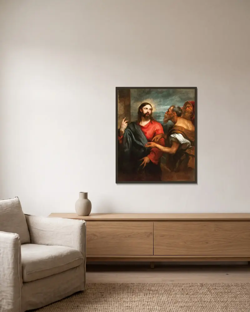 Christ Of The Coin av Anthony van Dyck inramad på en vägg