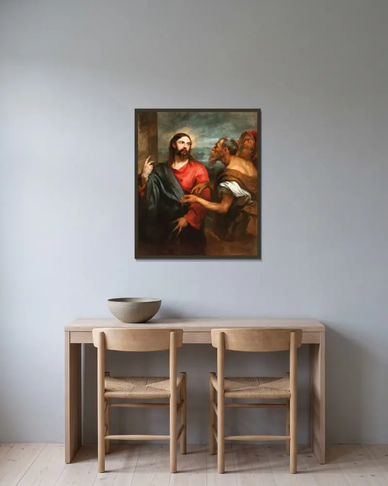 Christ Of The Coin av Anthony van Dyck inramad på en vägg