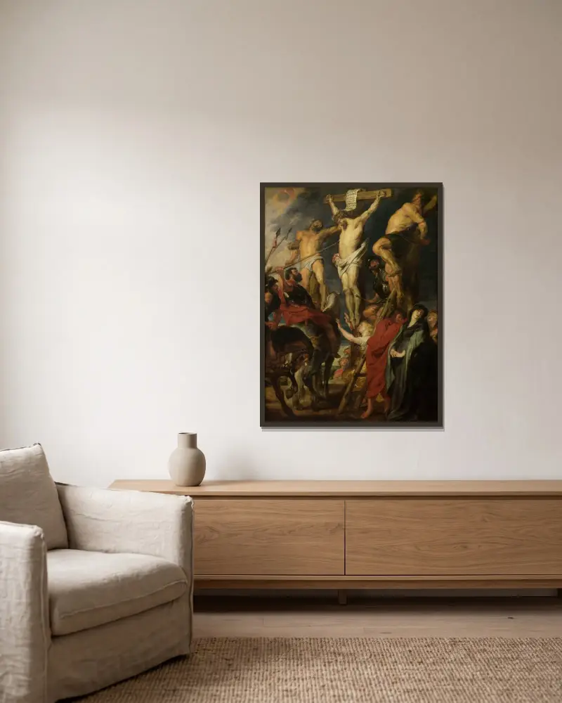 Christ on the Cross, ‘Le coup de lance’ av Anthony van Dyck inramad på en vägg