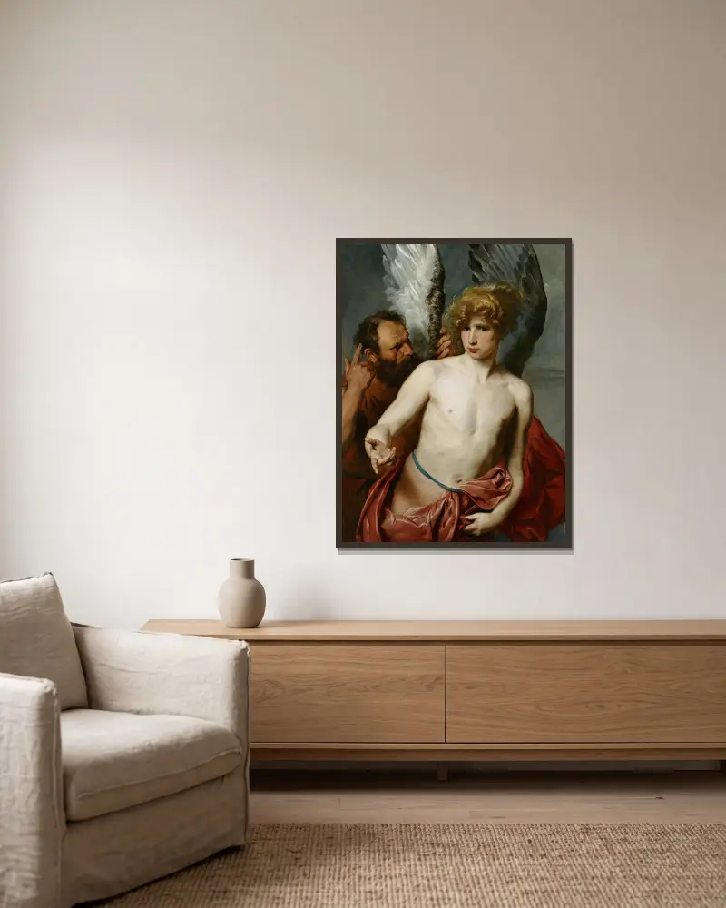 Dädalus und Ikarus von Anthony van Dyck gerahmt an einer Wand