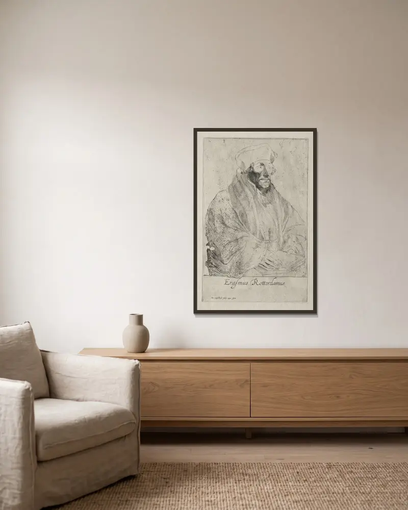 Desiderius Erasmus of Rotterdam av Anthony van Dyck inramad på en vägg